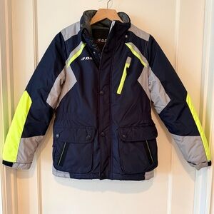 London Fog Kids Navy and Gray Jacket with Neon Accents - Size M (10/12)